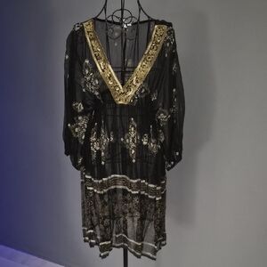 Elegant Black and Gold Long Sleeve Dress/Cover Up